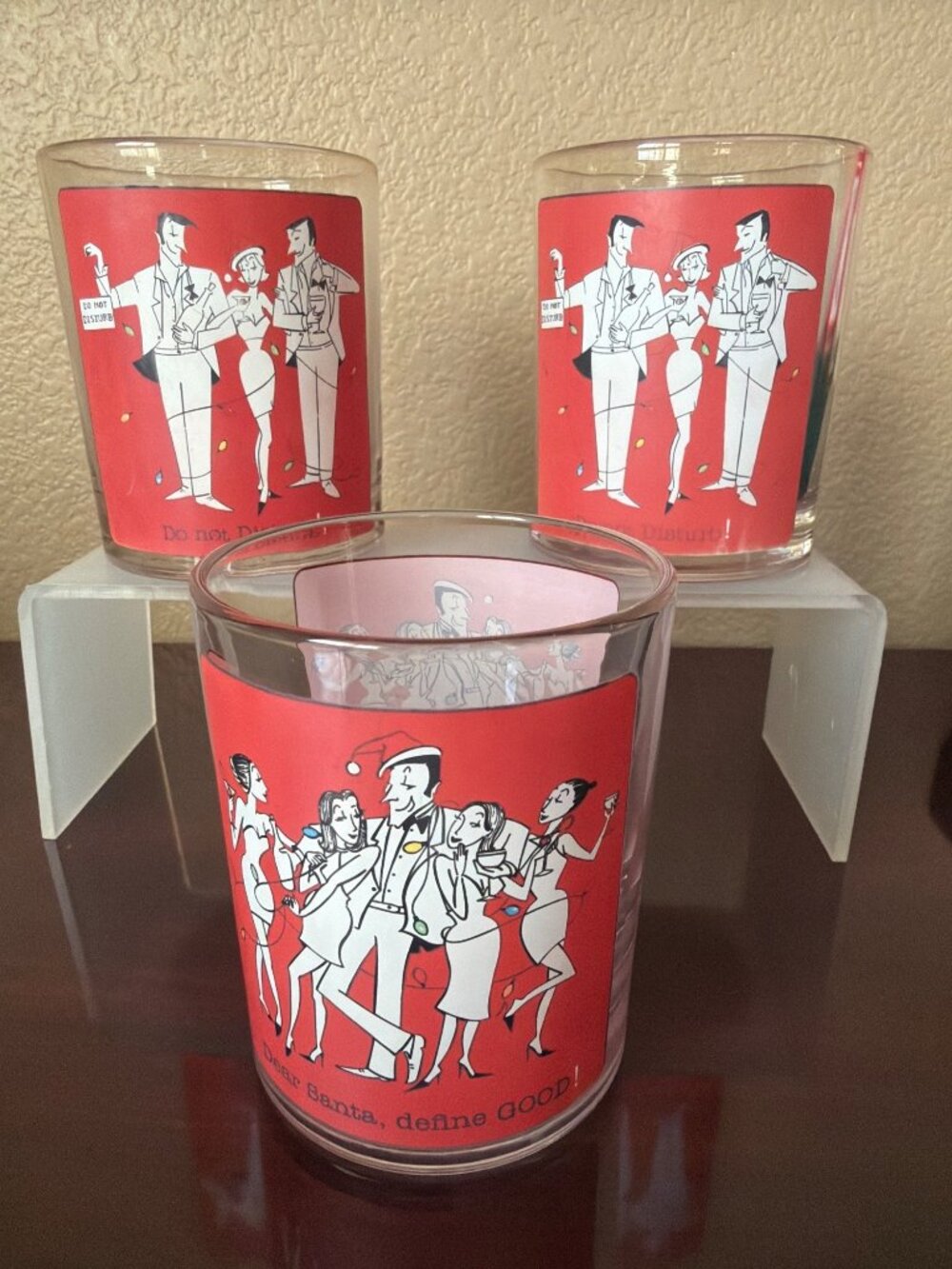 Mud Pie Mildly Inappropriate Christmas Bar Glasses Set of 3 Holiday Cocktail